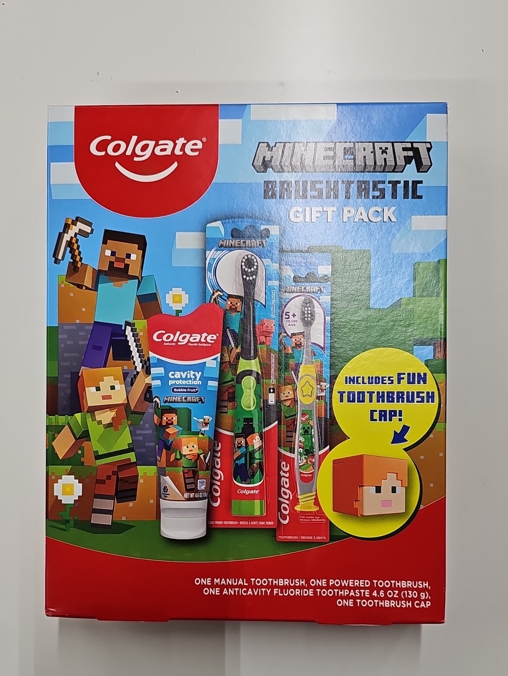 Colgate Mincraft Brushtastic Gift Pack, Toothbrush With Cap & Power Tooth Brush